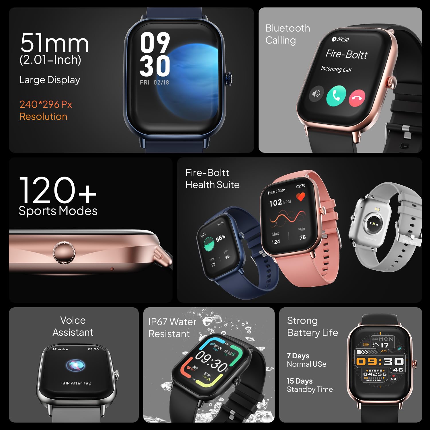 Fire-Boltt Ninja Call Pro Max Bluetooth Calling Smart Watch, 2.01" HD Display, 120+ Sports Modes, - Image 3